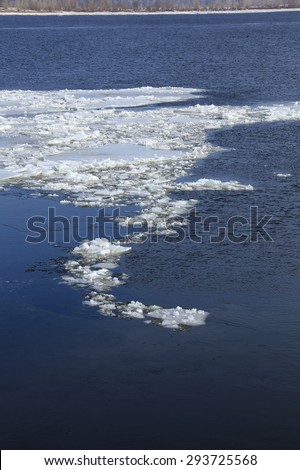 landscape close-up ice drift on the river in the spring on a sunny day