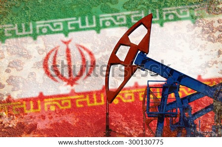 close-up of the oil pump on the background of the flag Iran