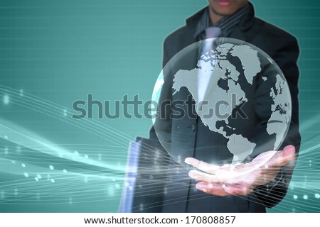 world in hand businessman background