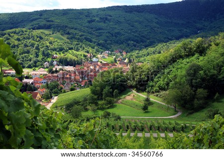 Route des vines in Alsace - France, village in Vosges Mountains. Vineyard. French country.