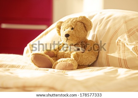 Room with bed and teddy bear in hospital