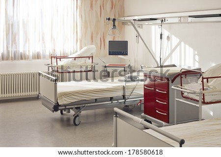 Hospital maternity ward with room and two beds