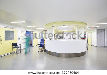Hallway the emergency room and outpatient clinic at the hospital with doctor in movement