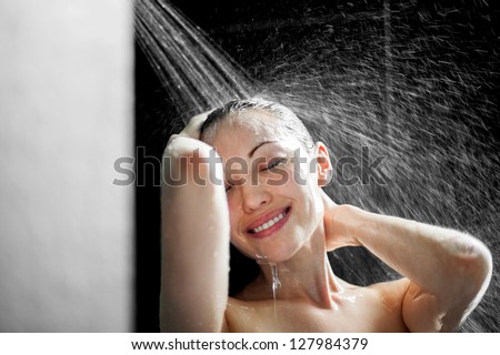 Attractive Mixed Asian Female Smiling And Enjoying Her Shower
