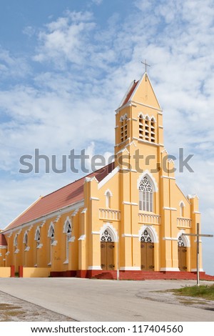 St. Willibrordus church in Curacao, Netherlands Antilles. Sint Willibrordus Roman Catholic church was built between 1884 and 1888 in the Neo-Gothic architectural style.