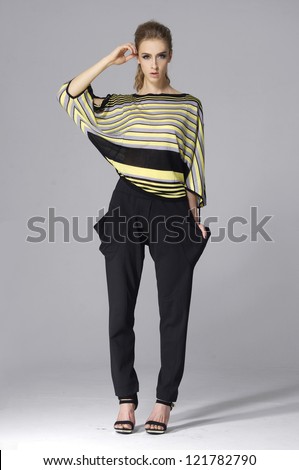 Full body Portrait of a beautiful woman looking at the camera isolated