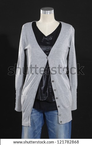 female clothing in jeans on mannequin-black ground