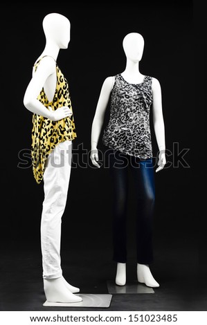 full-length Two mannequin dressed in fashion shirt and trousers