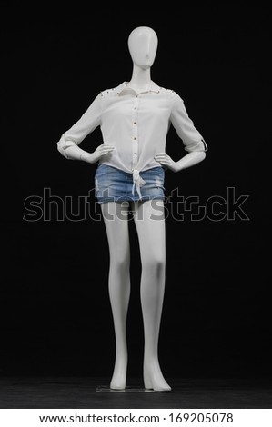 full-length mannequin in white shirt dressed and  white shirt and short