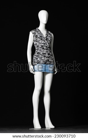 full-length mannequin female dressed in shirt and short
