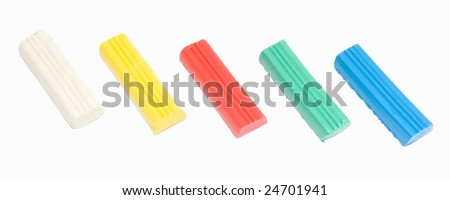 Five clay blocks on white background
