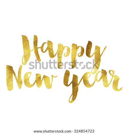 Happy new year written in gold leaf font