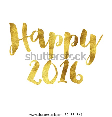 Happy 2016 written in gold leaf font