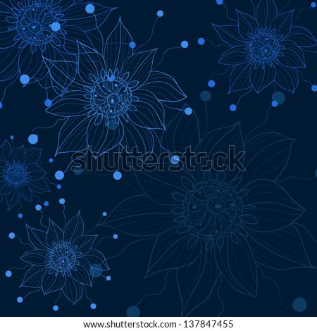 dark blue floral background, rasterized vector. Vector file is also in my portfolio.