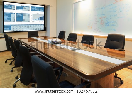 Business data information projector board in conference room, meeting room, boardroom, Classroom, Office.