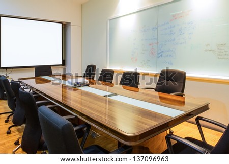 Business data information projector board in conference room, meeting room, boardroom, Classroom , Office.
