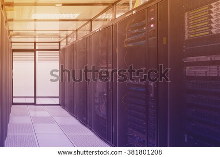 Modern interior of server room, Super Computer, Data center with abstract color effect.