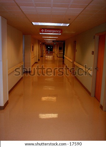 Hospital Hallway with no foot traffic.