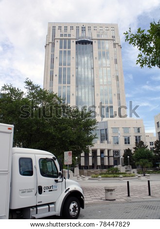 ORLANDO, FL - JUNE 1:  A court TV production truck is parked in front of the Orange County Courthouse, covering the much-publicized trial of Casey Anthony in Orlando, FL, June 1, 2011.