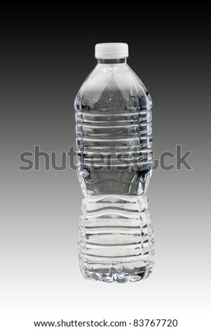 A bottle of water on a graduated black-to-white background with generous copyspace.
