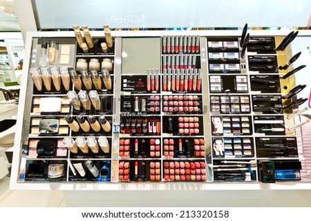 Hangzhou - August 8: a cosmetics store display products, on August 8, 2014 in hangzhou, China.