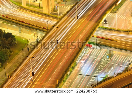 colorful city interchange overpass at night in hangzhou,China