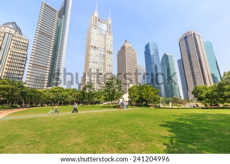 Shanghai, China - on October 2, 2014: lujiazui central green space park scenery, lujiazui central green space is largest open green space in Shanghai