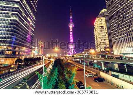 Shanghai, China - July 27, 2015: Shanghai beautiful night scenery at night, Shanghai is a famous tourist city in China.