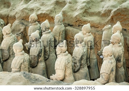 Xi \'an, China - on September 26, 2015: famous qin shihuang terracotta warriors, it is the eighth wonder of the world, qin shihuang terracotta army is one of the world cultural heritage.