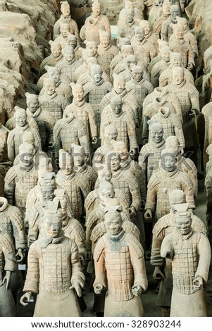 Xi \'an, China - on September 26, 2015: famous qin shihuang terracotta warriors, it is the eighth wonder of the world, qin shihuang terracotta army is one of the world cultural heritage.