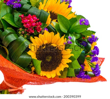 bouquet of sunflowers on an isolated background