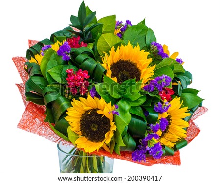bouquet of sunflowers on an isolated background