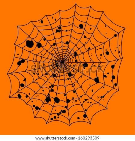 black spider web on an orange background for the holiday Halloween vector