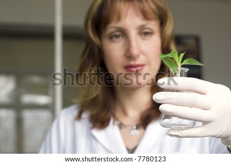 woman scientist watching a plant in test tube