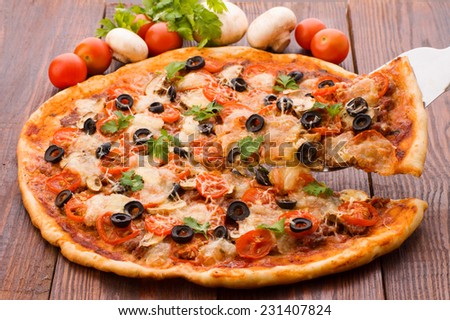 Delicious italian pizzas lifted slice 1