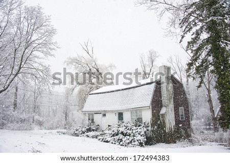 Deserted house in the snow, Newton, MA