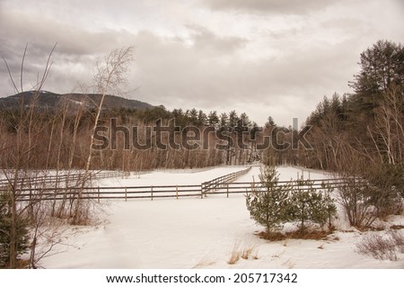 Empty barn in the snow in White Mountain, NH