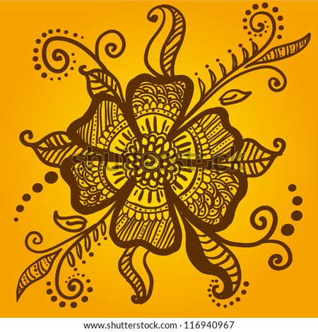 Abstract flower for traditional henna mehendi tattoo, raster illustration