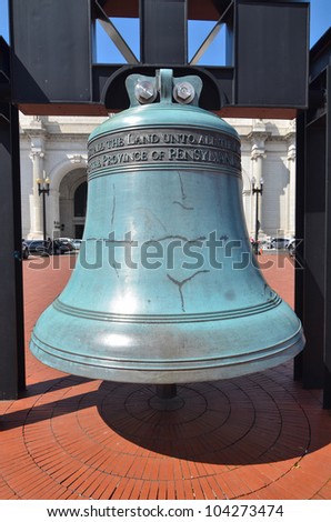 Liberty Bell replica in front of Union Station in Washington D.C.