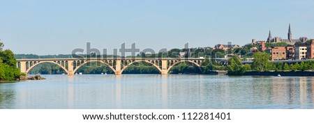 Washington DC - Francis Scott Key Bridge and Georgetown with Potomac River panoramic view