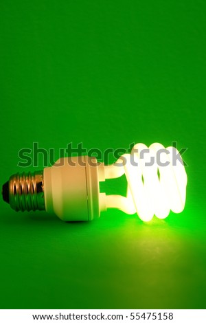 Compact Fluorescent bulb on green background