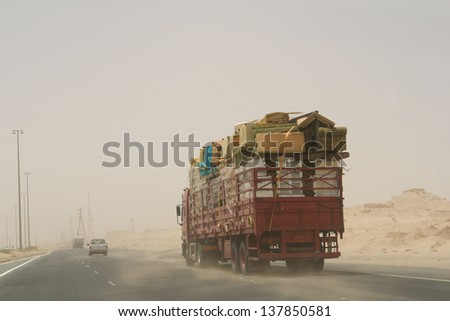 Sand storm in desert road -  Photo taken near to Iraq and Kuwait border