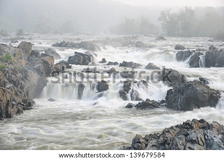 Great Falls national Park in a foggy morning