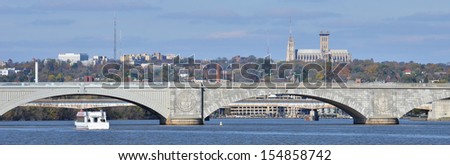 Washington DC skyline over Memorial Bridge in Autumn season