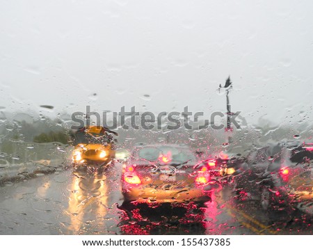 Heavy rush hour traffic in the rain