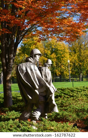 WASHINGTON DC - NOV 03: Korean War Veterans Memorial located in National Mall in Washington DC on NOV 3, 2013.  The Memorial commemorates those who served in the Korean War.