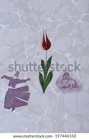 Traditional Turkish marbled paper artwork. Paper marbling is a method of water surface design, which can produce patterns similar to marble stone. Each pattern is unique due to nature of water