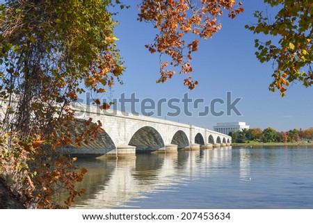 Memorial Bridge and Lincoln Memorial in Autumn - Washington D.C. United States of America