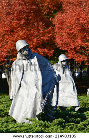 WASHINGTON DC - NOV 03: Korean War Veterans Memorial located in National Mall in Washington DC on NOV 3, 2013. The Memorial commemorates those who served in the Korean War.