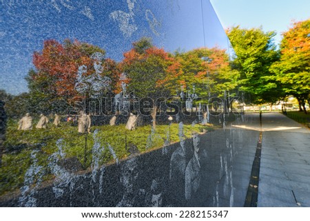 WASHINGTON DC - OCTOBER 19, 2014: Korean War Veterans Memorial located in National Mall in Washington DC. The Memorial commemorates those who served in the Korean War.